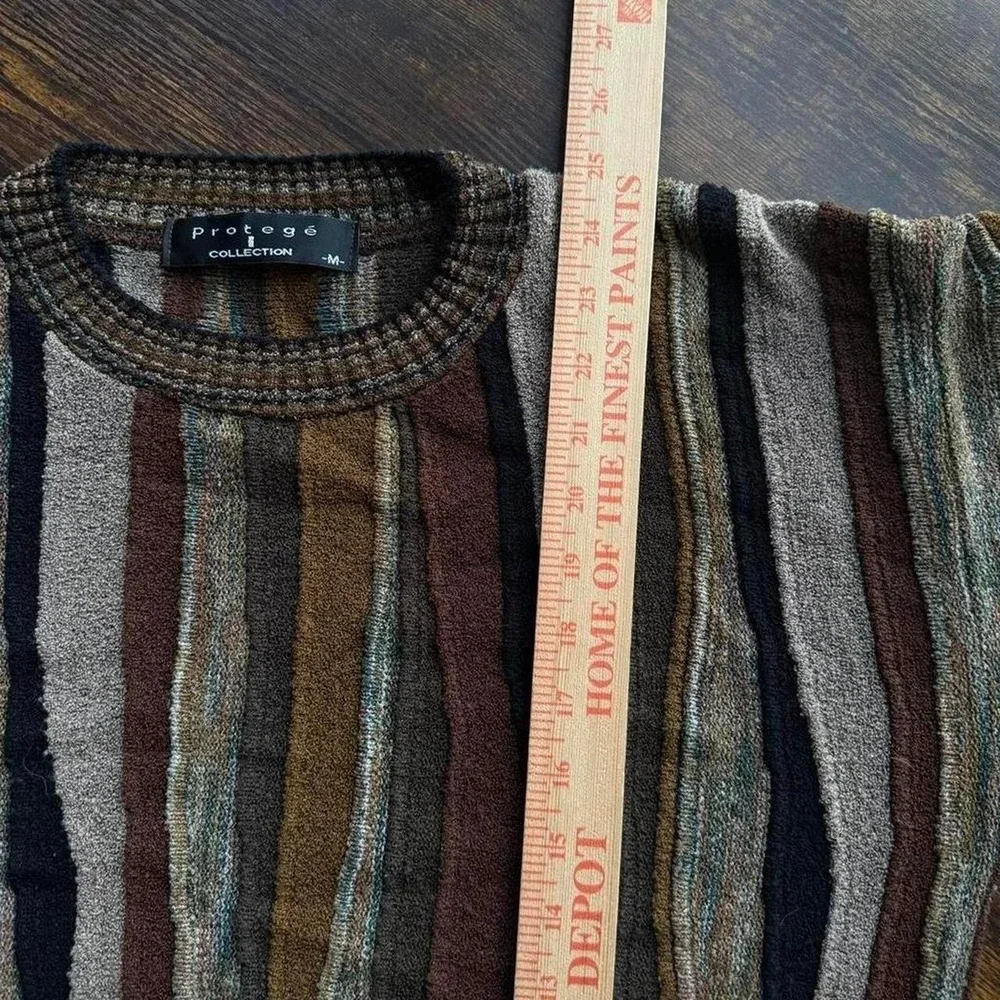 Men's Textured Stripe Crewneck Sweater Size M Brown Earth Tone Coogi Style